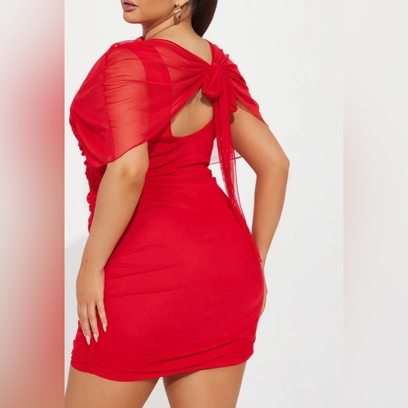 Red Ruched Mini Dress - Picture 3 of 5